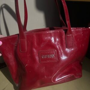Guess Red Glossy Tote with Iconic Logo